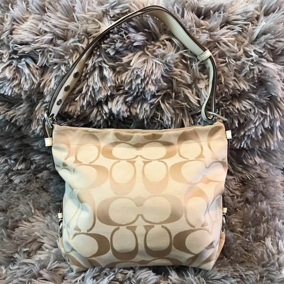 Coach Handbags - Signature Coach Duffle Hobo Bag Khaki/White F15067